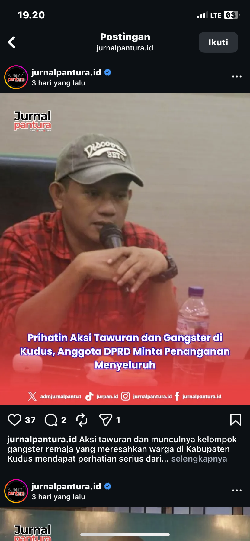 Kesalahan Konfiks pada Berita di Salah Satu Postingan Instagram